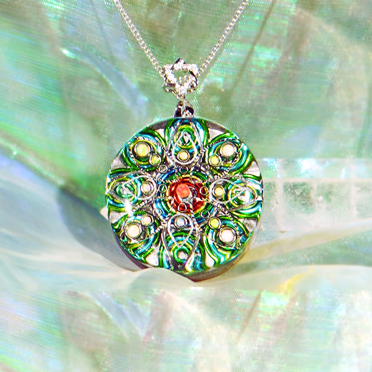 Olivenorma Green Rutilated Quartz Fire Opal Necklace - image 1