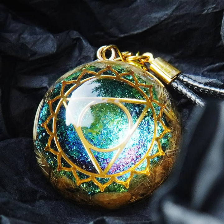 Olivenorma Gold Rutilated Quartz Triangle Symbol Orgone Necklace - Beaded Rope - image 0