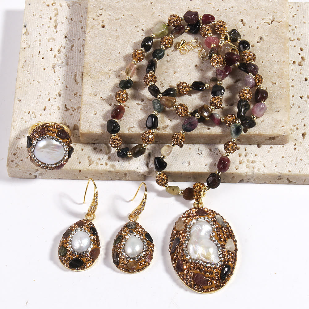 Olivenorma Morganite Tourmaline Freshwater Pearl Jewelry Set - Tourmaline&Freshwater Pearl #2 - image 17