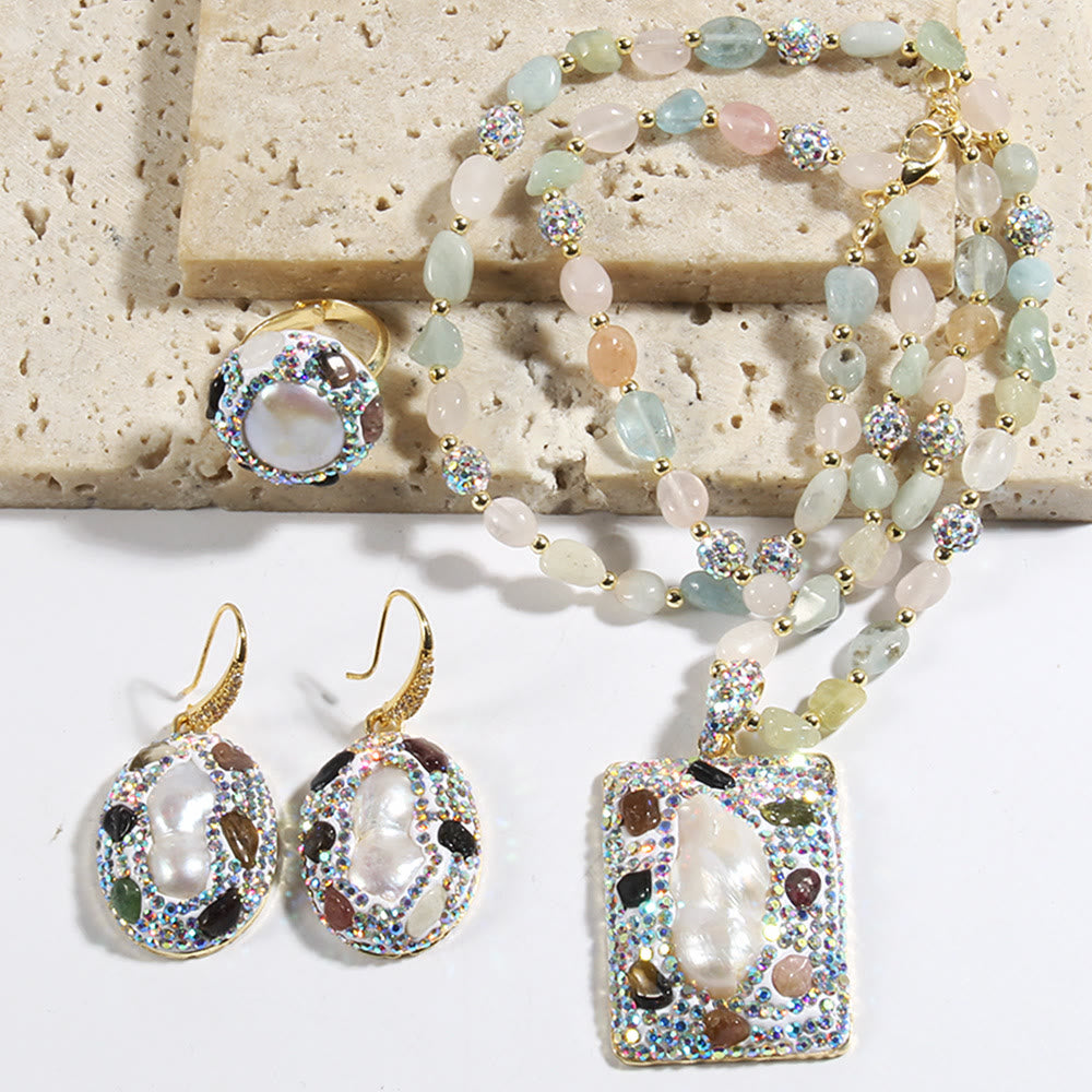 Olivenorma Morganite Tourmaline Freshwater Pearl Jewelry Set - Morganite&Freshwater Pearl #2 - image 8