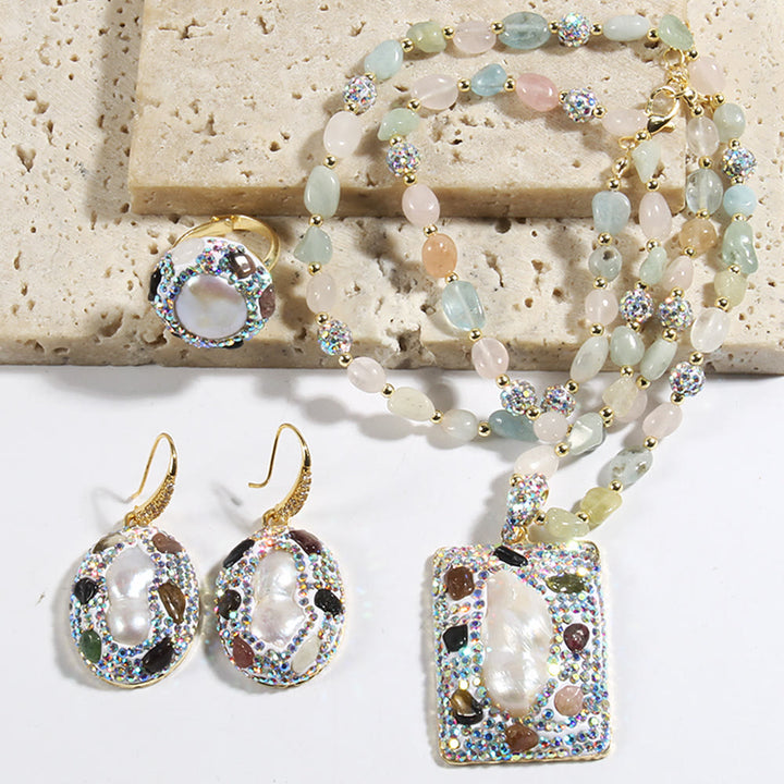 Olivenorma Morganite Tourmaline Freshwater Pearl Jewelry Set - Morganite&Freshwater Pearl #2 - image 8