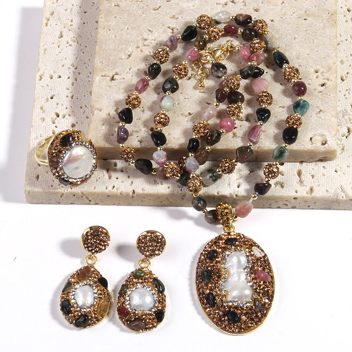 Olivenorma Morganite Tourmaline Freshwater Pearl Jewelry Set - Tourmaline&Freshwater Pearl #1 - image 11