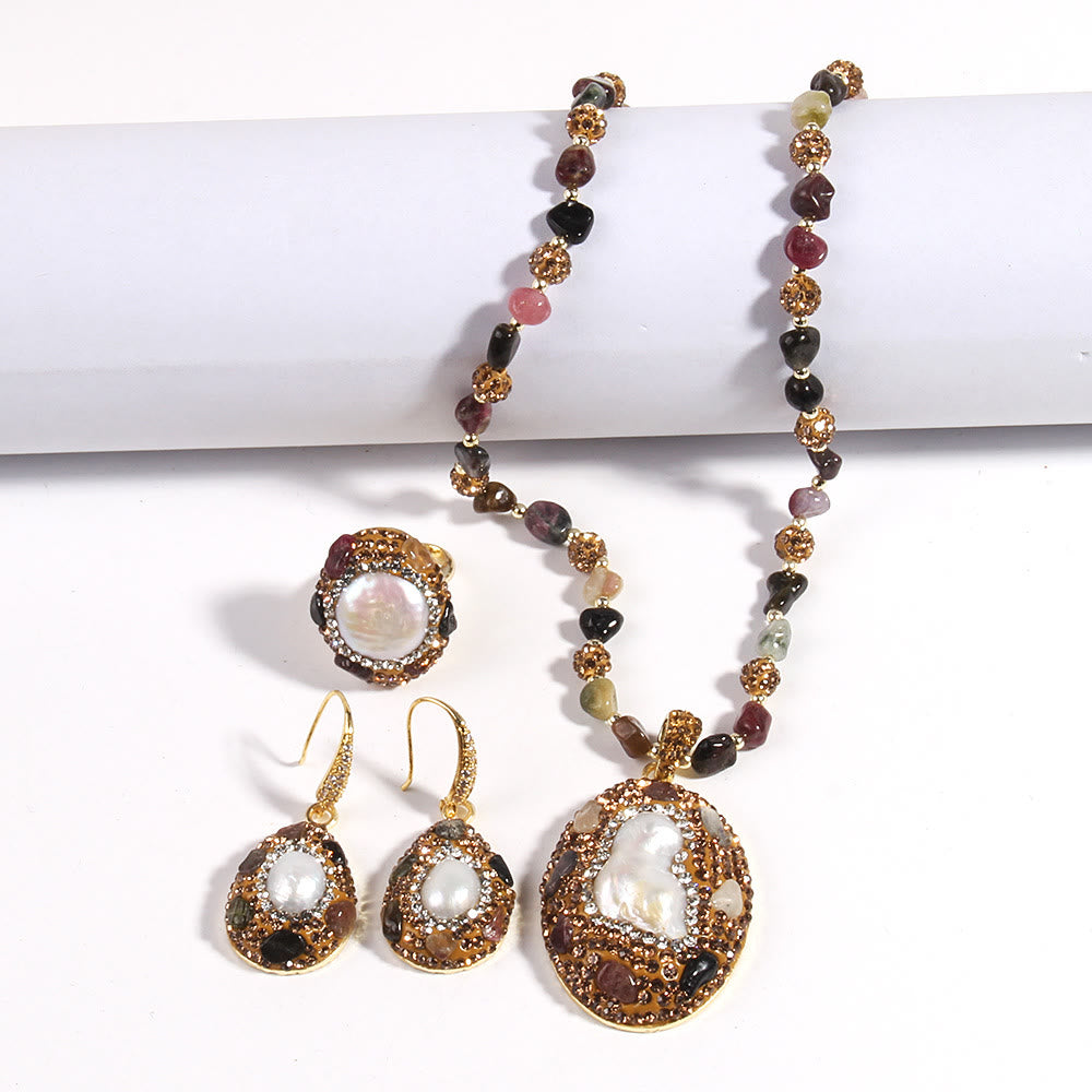 Olivenorma Morganite Tourmaline Freshwater Pearl Jewelry Set - image 18
