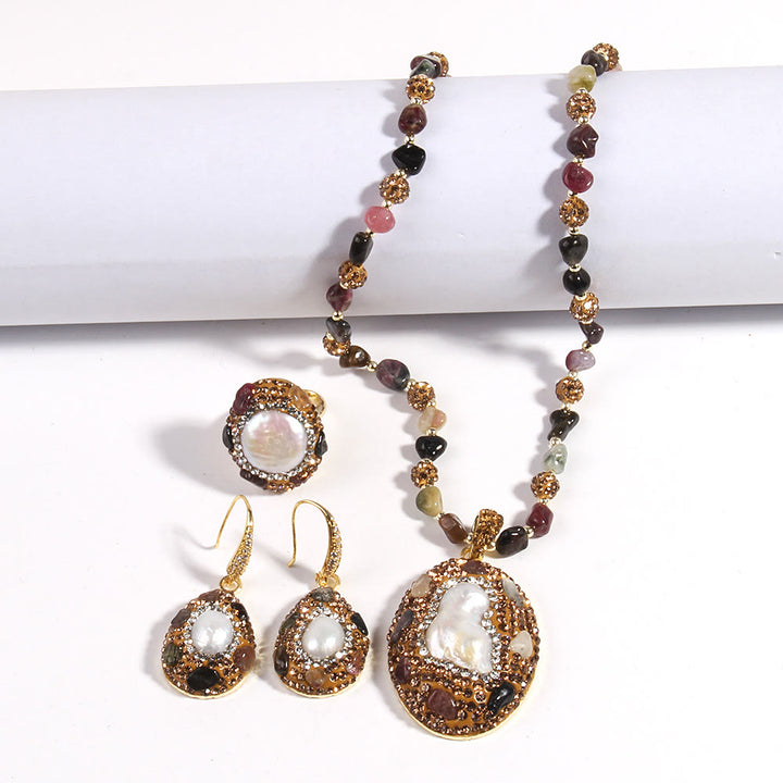Olivenorma Morganite Tourmaline Freshwater Pearl Jewelry Set - image 18