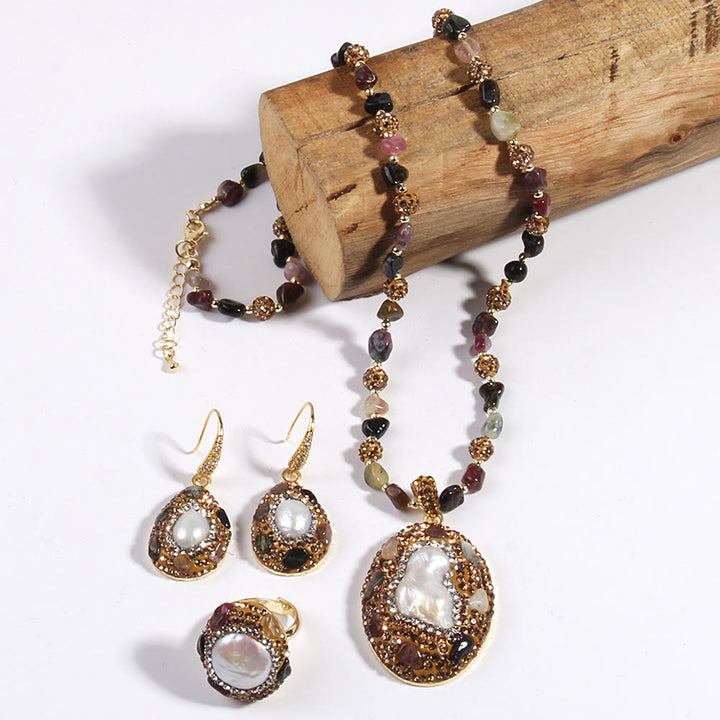 Olivenorma Morganite Tourmaline Freshwater Pearl Jewelry Set - image 19