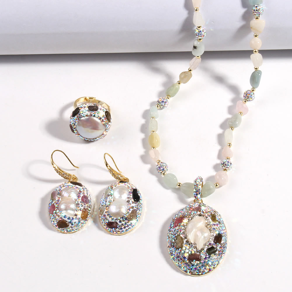 Olivenorma Morganite Tourmaline Freshwater Pearl Jewelry Set - image 1
