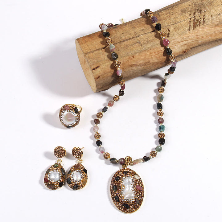Olivenorma Morganite Tourmaline Freshwater Pearl Jewelry Set - image 12