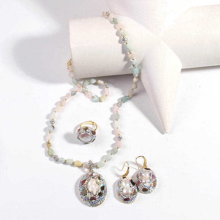 Olivenorma Morganite Tourmaline Freshwater Pearl Jewelry Set - image 4