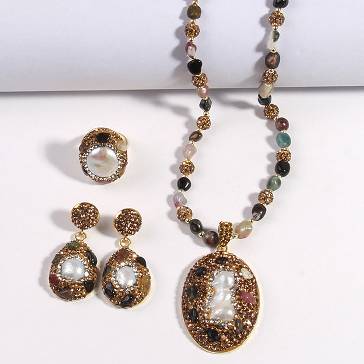 Olivenorma Morganite Tourmaline Freshwater Pearl Jewelry Set - image 13