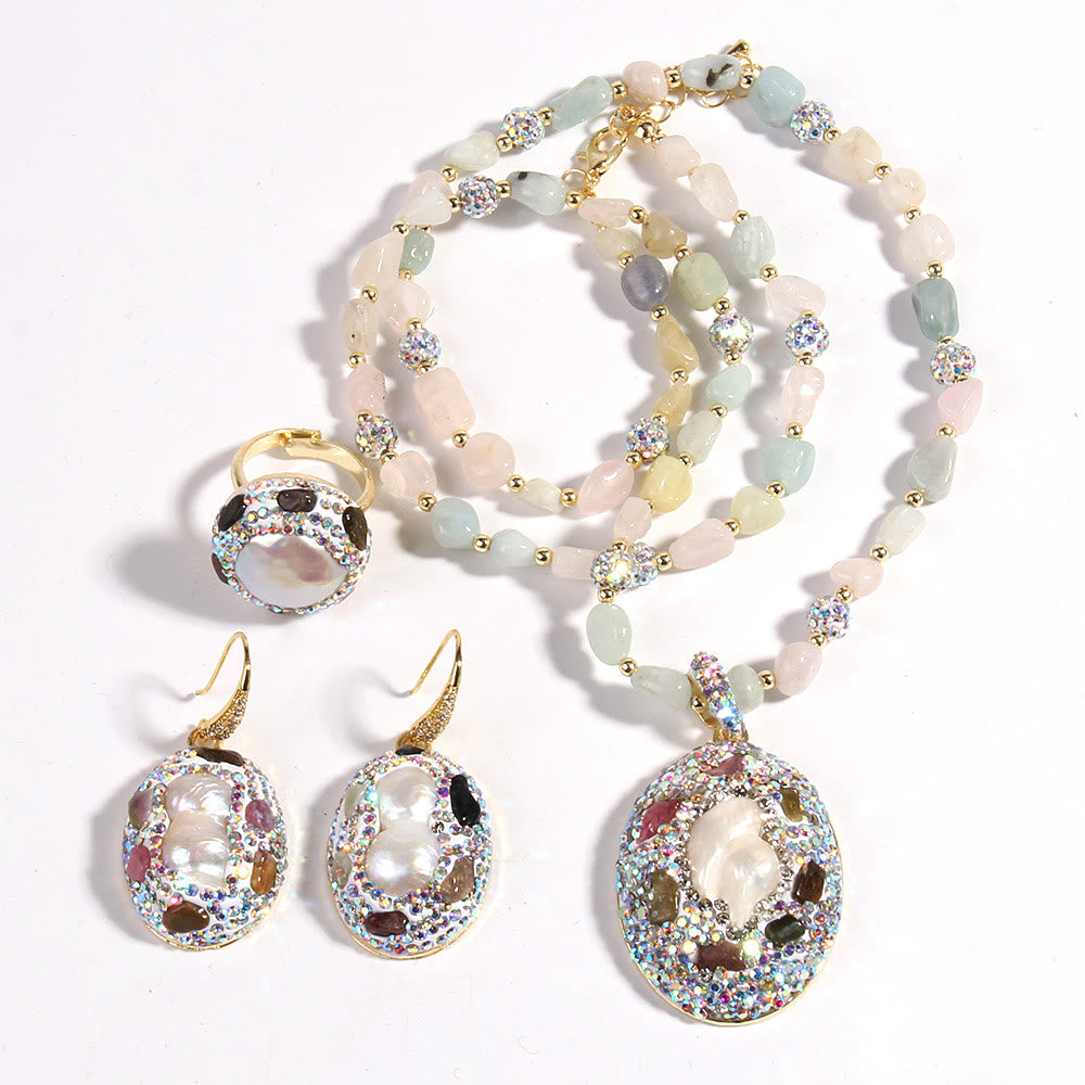 Olivenorma Morganite Tourmaline Freshwater Pearl Jewelry Set - image 3