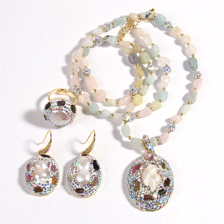 Olivenorma Morganite Tourmaline Freshwater Pearl Jewelry Set - image 3