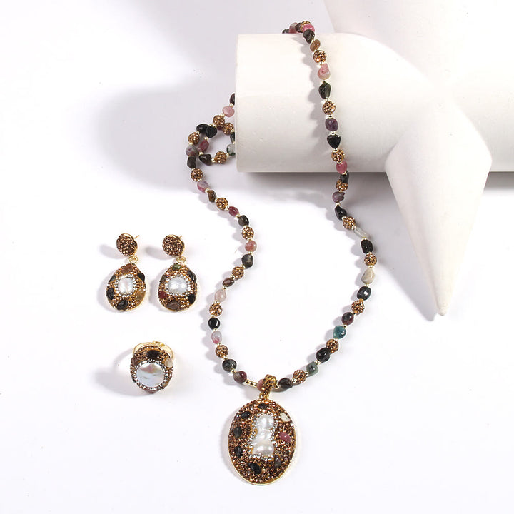 Olivenorma Morganite Tourmaline Freshwater Pearl Jewelry Set - image 14