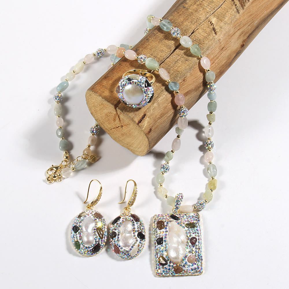 Olivenorma Morganite Tourmaline Freshwater Pearl Jewelry Set - image 9
