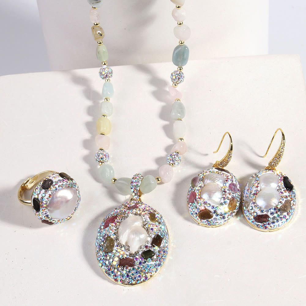 Olivenorma Morganite Tourmaline Freshwater Pearl Jewelry Set - image 2
