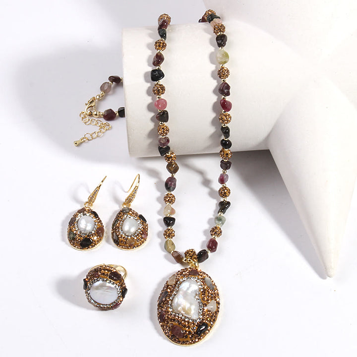 Olivenorma Morganite Tourmaline Freshwater Pearl Jewelry Set - image 20