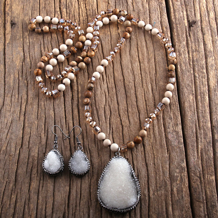 Olivenorma Cluster Pendant Raw Stone Beads Jewelry Set - White - image 6