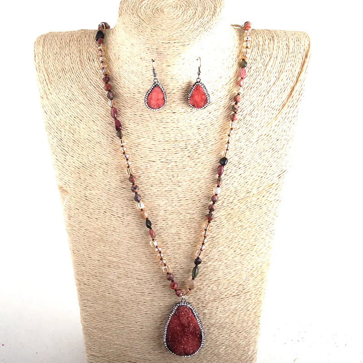 Olivenorma Cluster Pendant Raw Stone Beads Jewelry Set - image 10