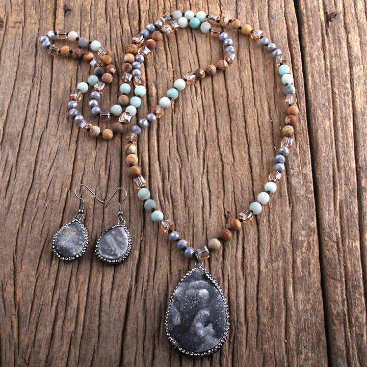 Olivenorma Cluster Pendant Raw Stone Beads Jewelry Set - Gray - image 4