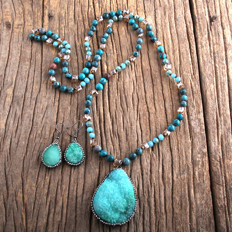 Olivenorma Cluster Pendant Raw Stone Beads Jewelry Set - Blue - image 0
