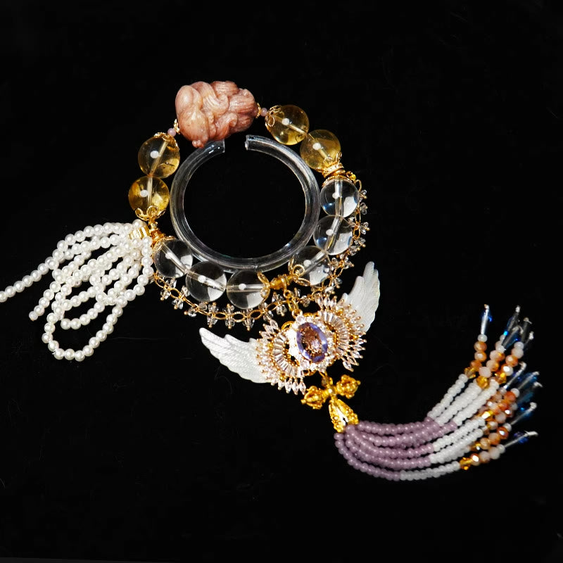 Olivenorma "Angel Wings" Clear Crystal Citrine Tassel Bracelet - image 3