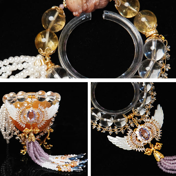 Olivenorma "Angel Wings" Clear Crystal Citrine Tassel Bracelet - image 4