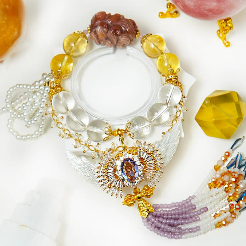 Olivenorma "Angel Wings" Clear Crystal Citrine Tassel Bracelet - 17cm - image 0