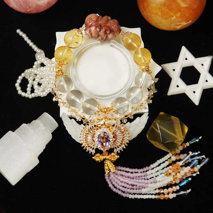 Olivenorma "Angel Wings" Clear Crystal Citrine Tassel Bracelet - image 1