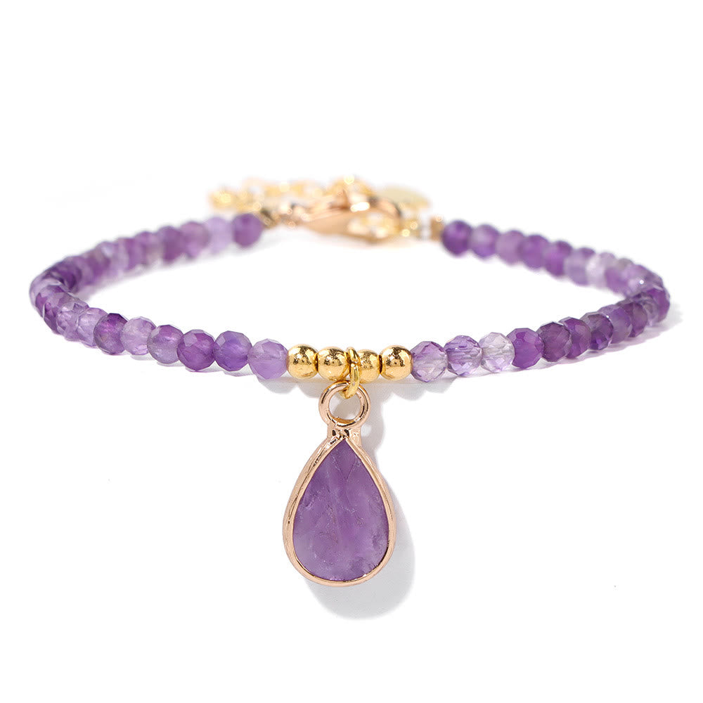 Olivenorma Natural Stone Beads Water Drop Pendant Bracelet - Amethyst - image 2