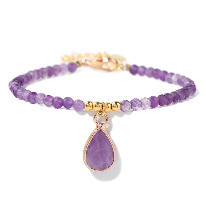 Olivenorma Natural Stone Beads Water Drop Pendant Bracelet - Amethyst - image 2