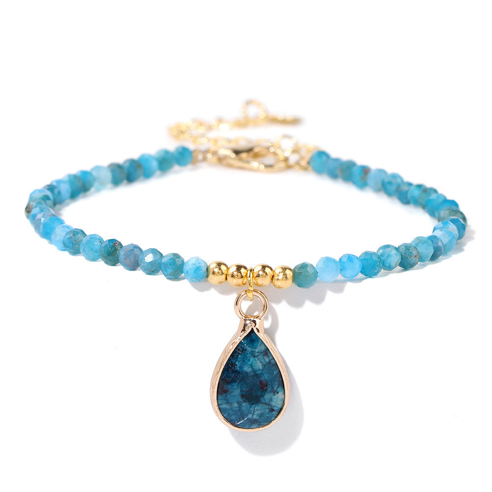 Olivenorma Natural Stone Beads Water Drop Pendant Bracelet - Blue Apatite - image 0