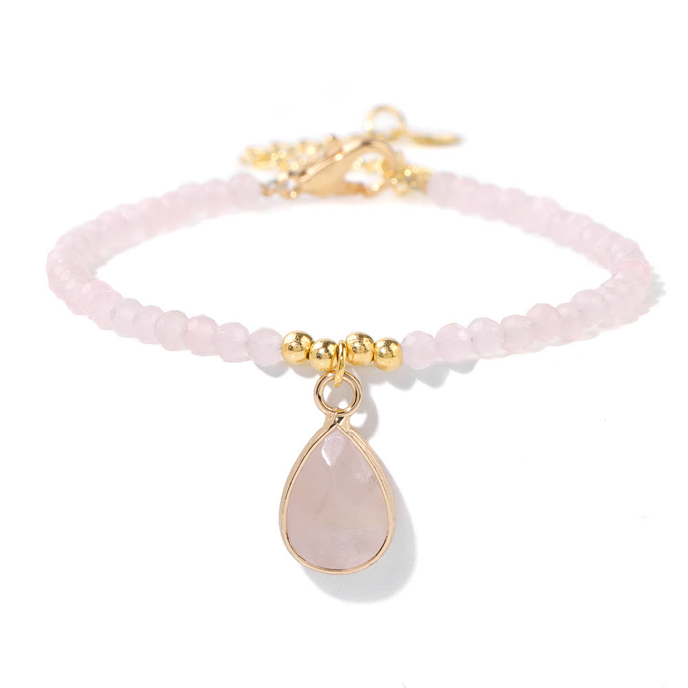 Olivenorma Natural Stone Beads Water Drop Pendant Bracelet - Rose Quartz - image 8