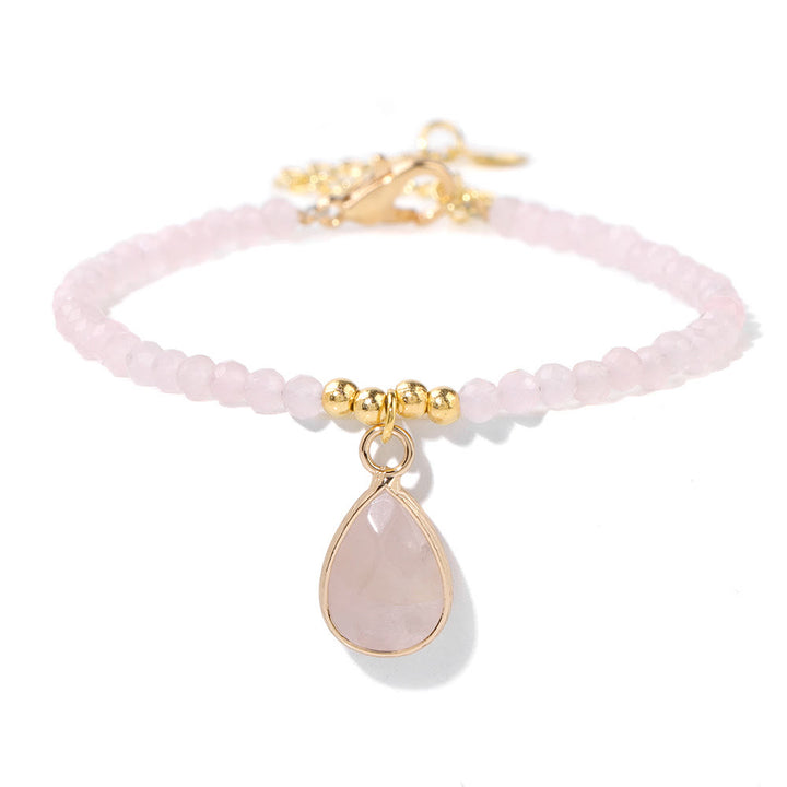 Olivenorma Natural Stone Beads Water Drop Pendant Bracelet - Rose Quartz - image 8