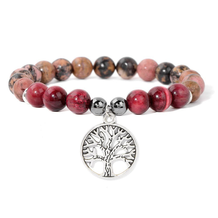 Olivenorma Natural Crystal Tree of Life Pendant Bracelet - Rhodonite&Pink Tiger Eye - image 0