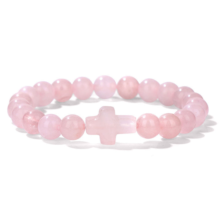 Olivenorma Natural Crystal Beads Cross Pendant Bracelet - Rose Quartz - image 5
