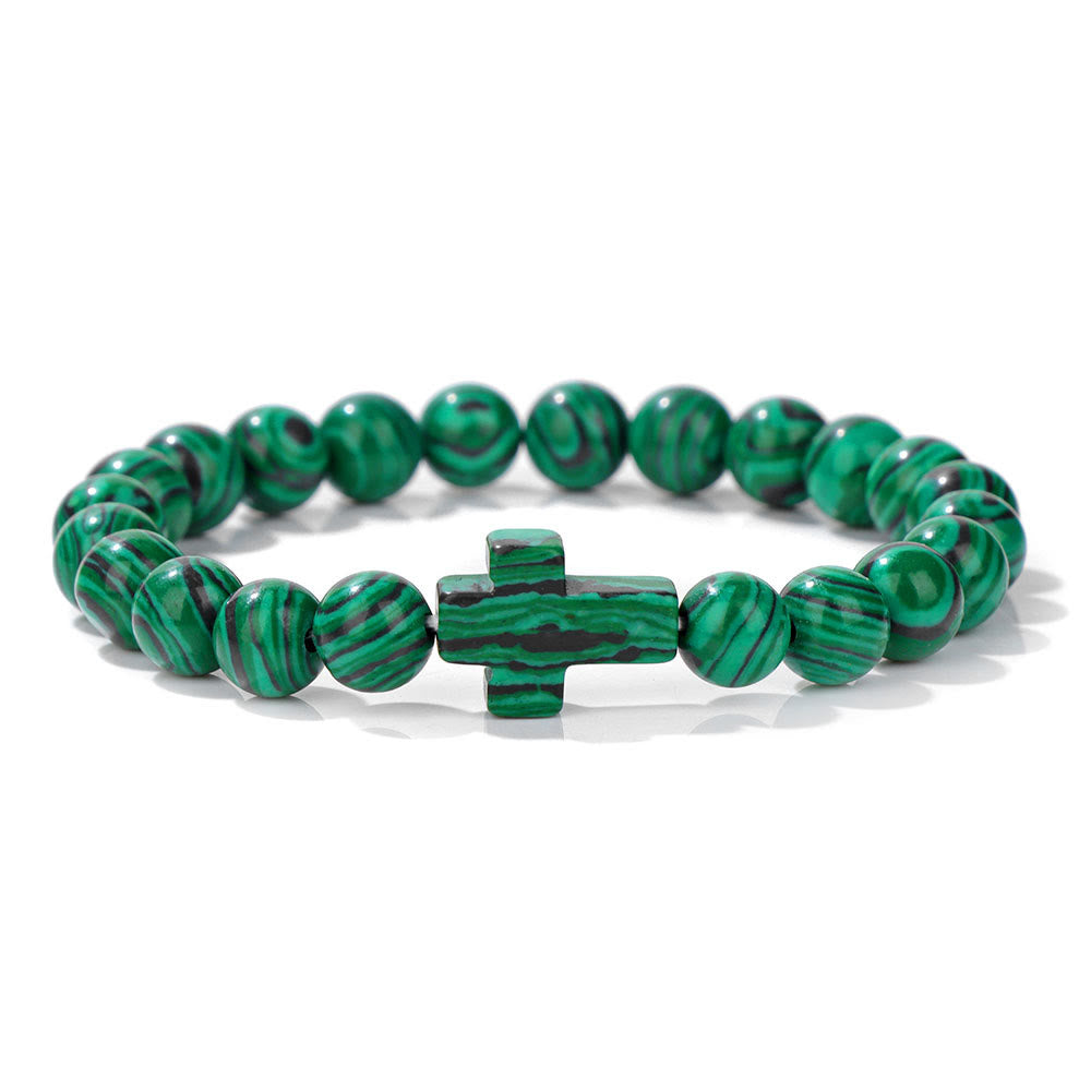 Olivenorma Natural Crystal Beads Cross Pendant Bracelet - Malachite - image 3