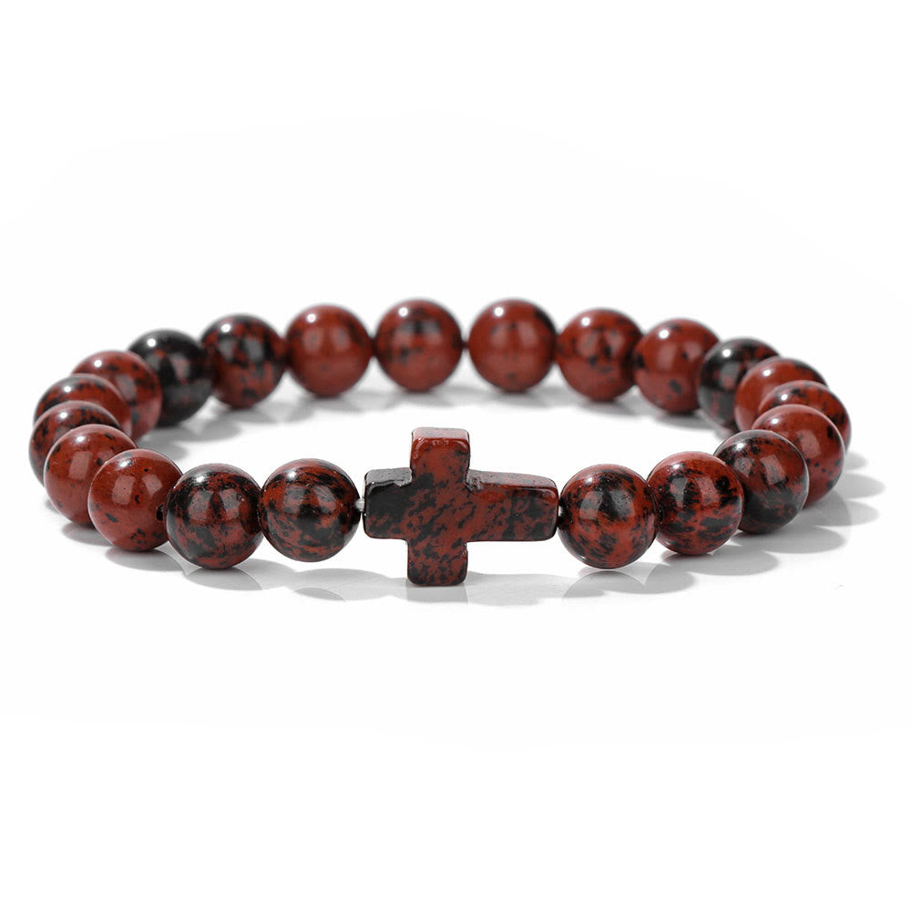 Olivenorma Natural Crystal Beads Cross Pendant Bracelet - Mahogany Obsidian - image 8