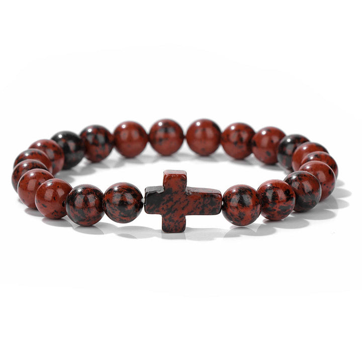 Olivenorma Natural Crystal Beads Cross Pendant Bracelet - Mahogany Obsidian - image 8