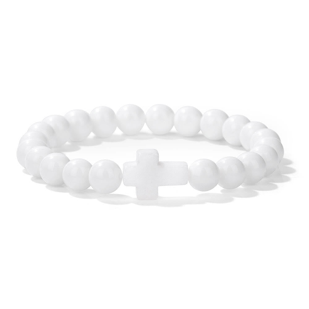 Olivenorma Natural Crystal Beads Cross Pendant Bracelet - White Jade - image 9