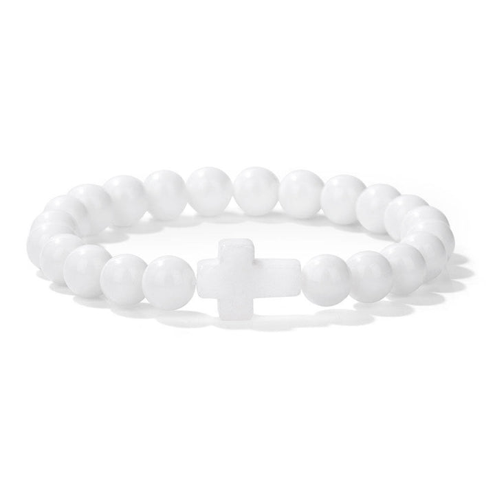 Olivenorma Natural Crystal Beads Cross Pendant Bracelet - White Jade - image 9