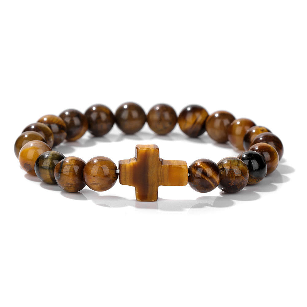 Olivenorma Natural Crystal Beads Cross Pendant Bracelet - Tiger Eye - image 11