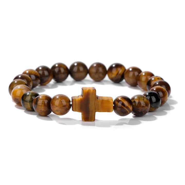 Olivenorma Natural Crystal Beads Cross Pendant Bracelet - Tiger Eye - image 11