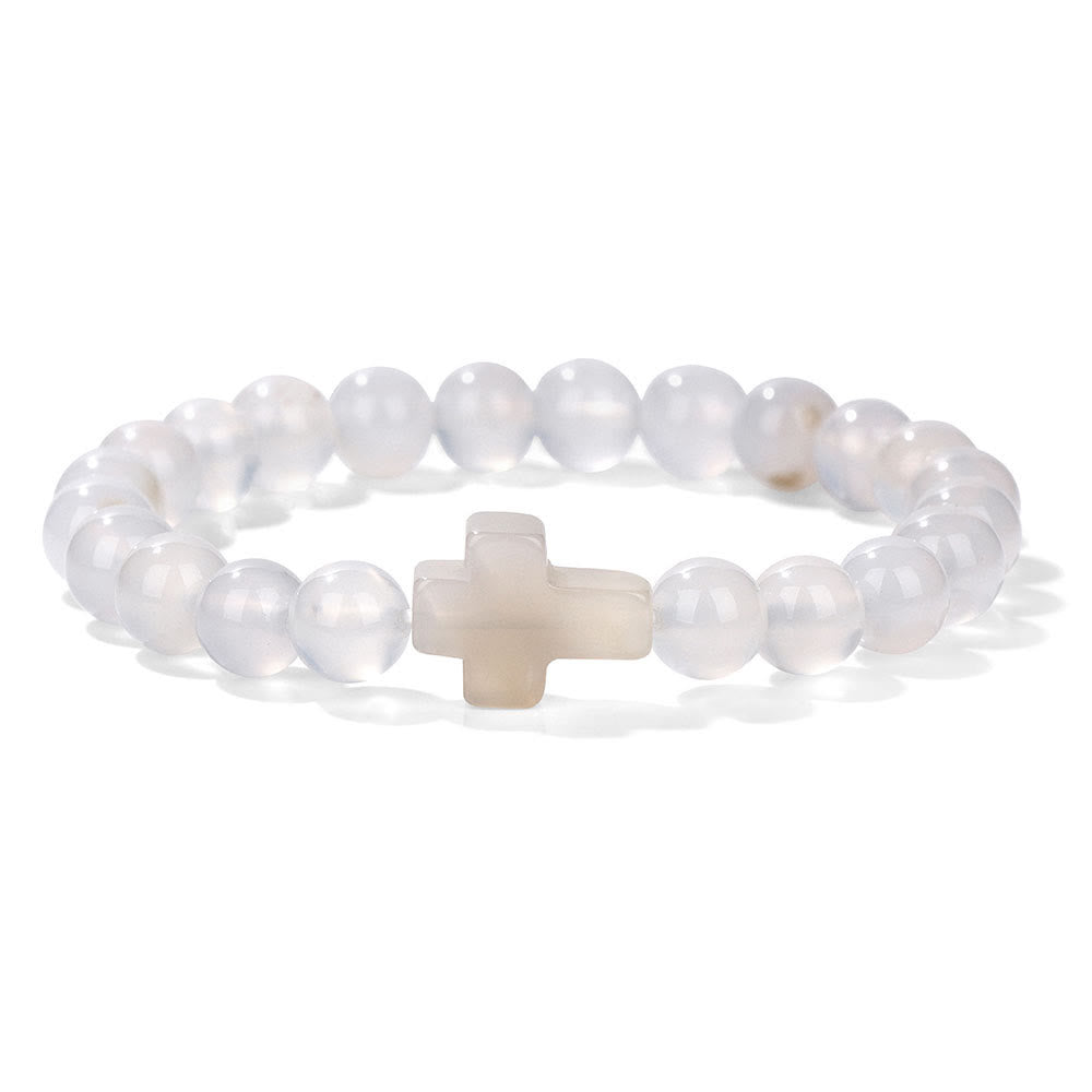 Olivenorma Natural Crystal Beads Cross Pendant Bracelet - White Agate - image 12