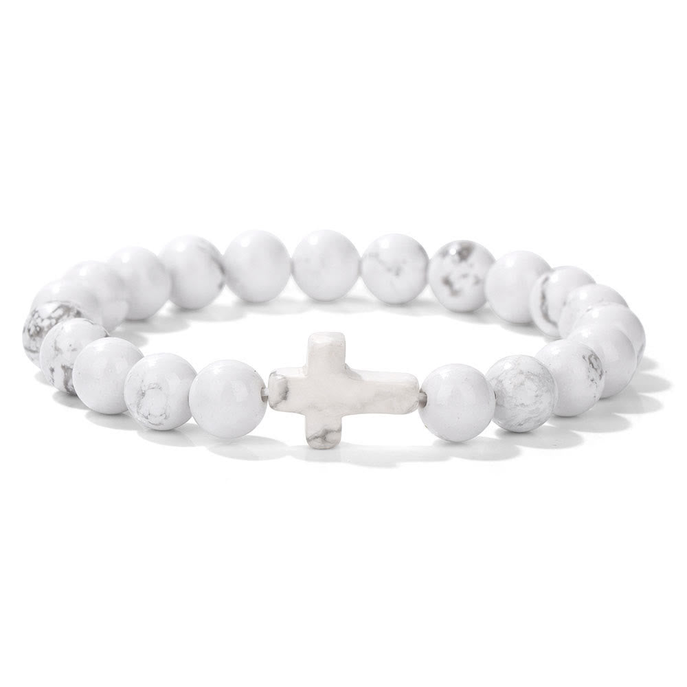 Olivenorma Natural Crystal Beads Cross Pendant Bracelet - White Turquoise - image 13