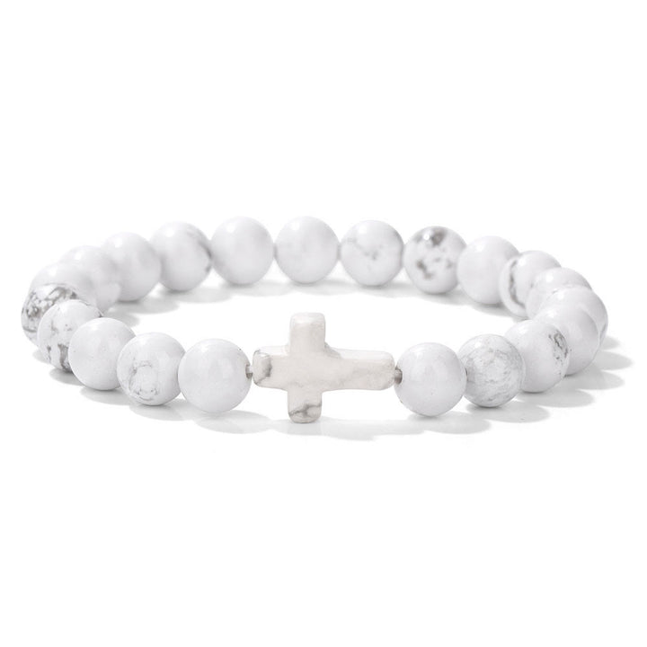 Olivenorma Natural Crystal Beads Cross Pendant Bracelet - White Turquoise - image 13