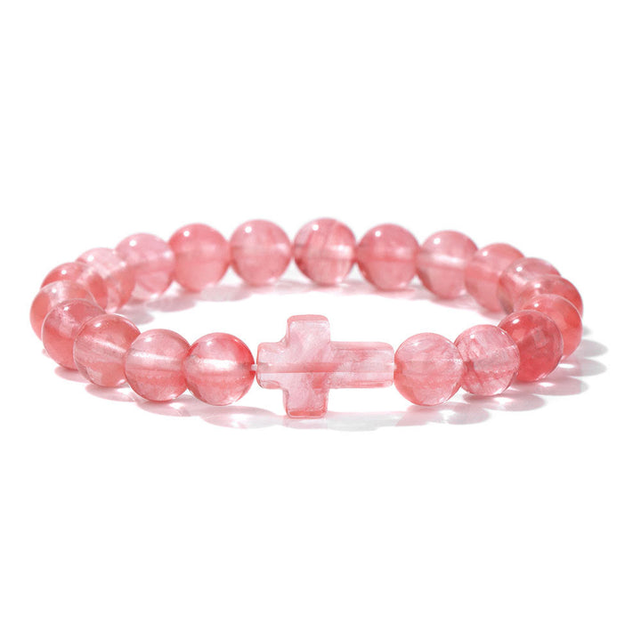 Olivenorma Natural Crystal Beads Cross Pendant Bracelet - Red Smelting Quartz - image 0