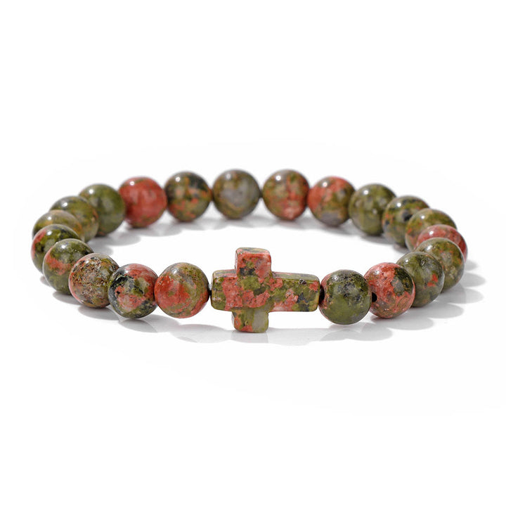 Olivenorma Natural Crystal Beads Cross Pendant Bracelet - Unakite - image 15