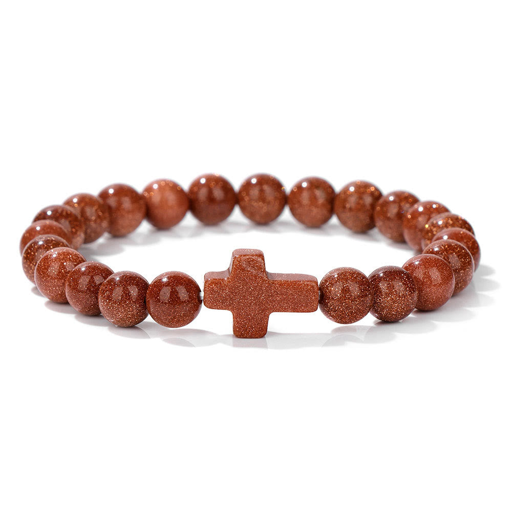 Olivenorma Natural Crystal Beads Cross Pendant Bracelet - Sandstone - image 18