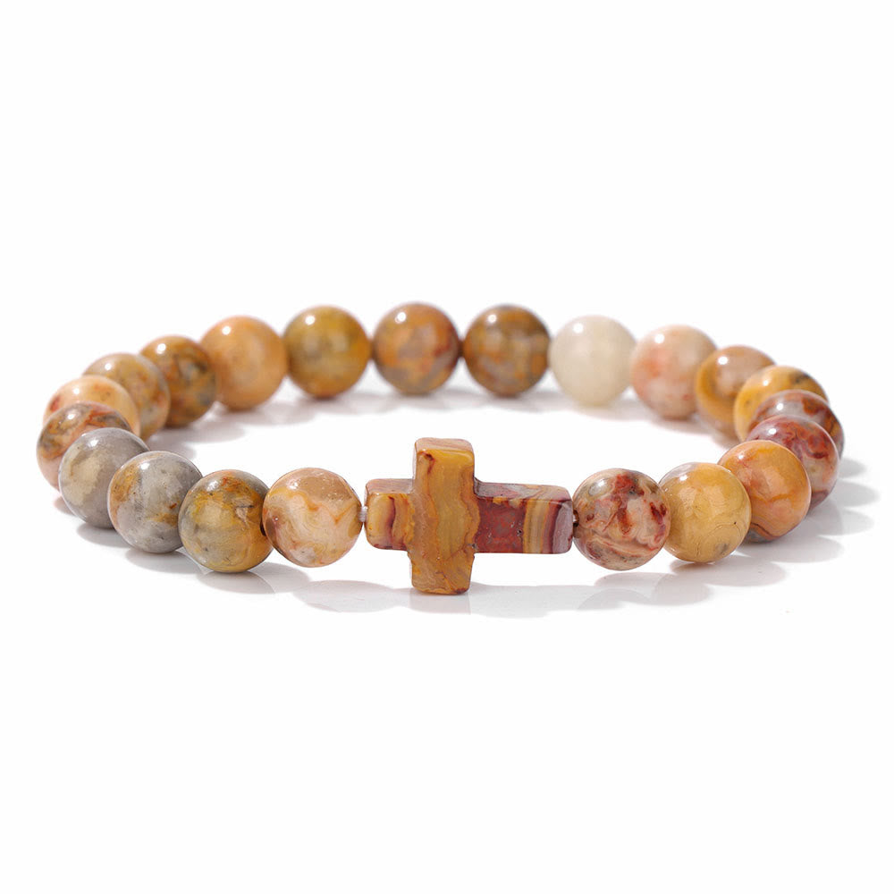 Olivenorma Natural Crystal Beads Cross Pendant Bracelet - Crazy Onyx - image 19