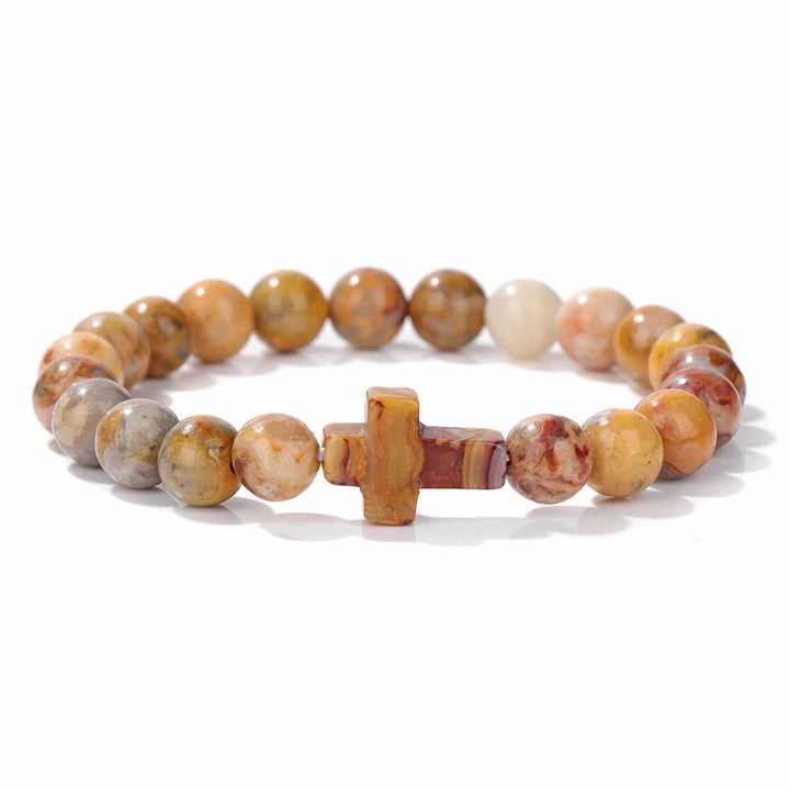 Olivenorma Natural Crystal Beads Cross Pendant Bracelet - Crazy Onyx - image 19