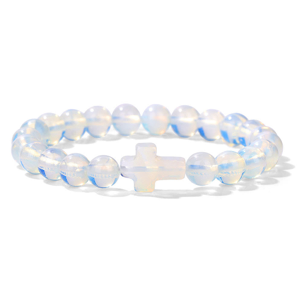 Olivenorma Natural Crystal Beads Cross Pendant Bracelet - Opalite - image 20